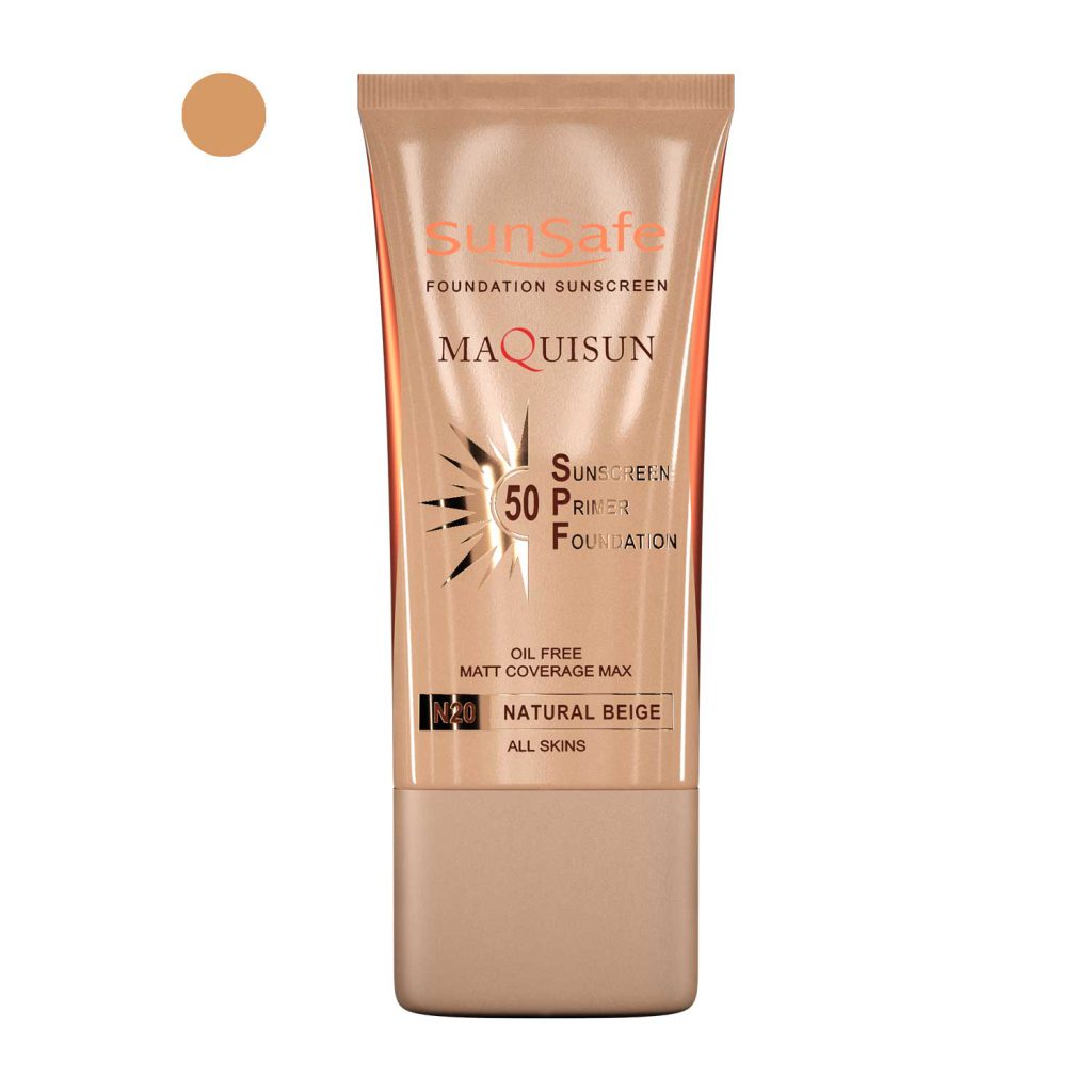 ضدآفتاب کرم پودری و پرایمری SPF50 سان سیف (Natural Beige)