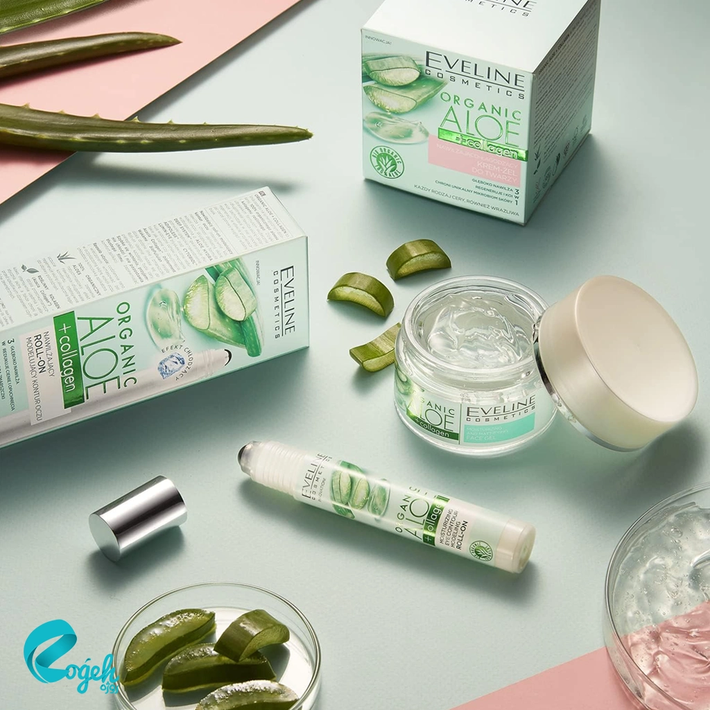 رول آبرسان دور چشم آلوئه ورا و کلاژن اولاین مدل Organic Aloe حجم 15 میلی لیتر