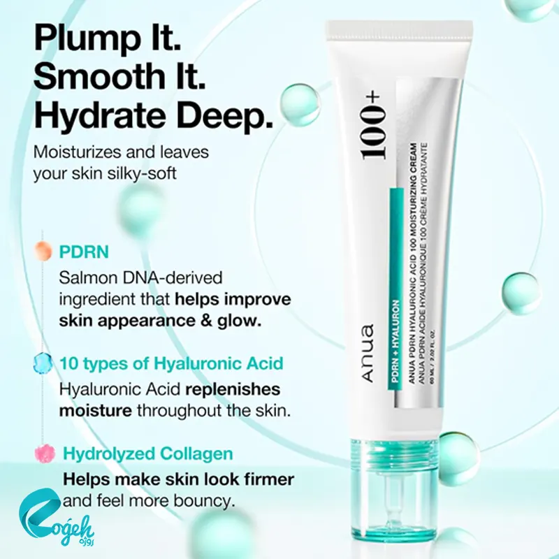 کرم آبرسان هیالورونیک اسید و Pdrn 100  آنوا 60 میل