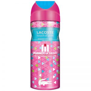 اسپری دئودورانت زنانه پلی هات مومنت مدل Lacoste Touch Of Pink