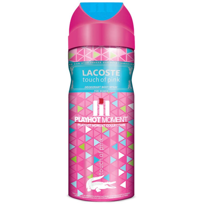 اسپری دئودورانت زنانه پلی هات مومنت مدل Lacoste Touch Of Pink